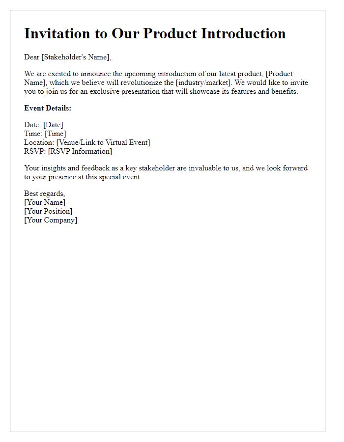 Letter template of product introduction invitation to key stakeholders