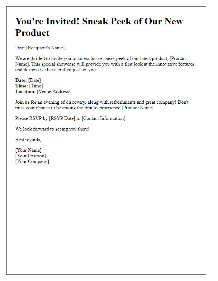 Letter template of sneak peek invitation for new product showcase