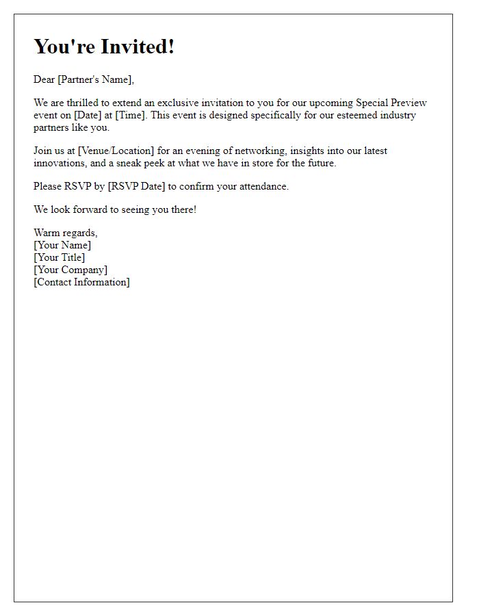 Letter template of special preview invitation for industry partners