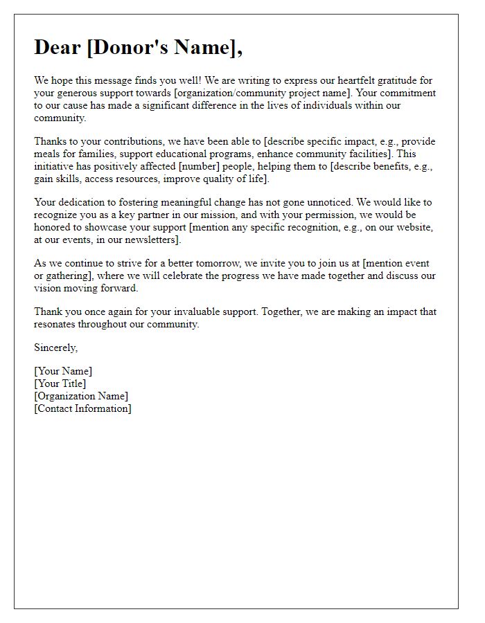 Letter template of community impact highlighting donor recognition