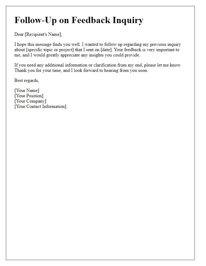Letter template of follow-up for feedback inquiry