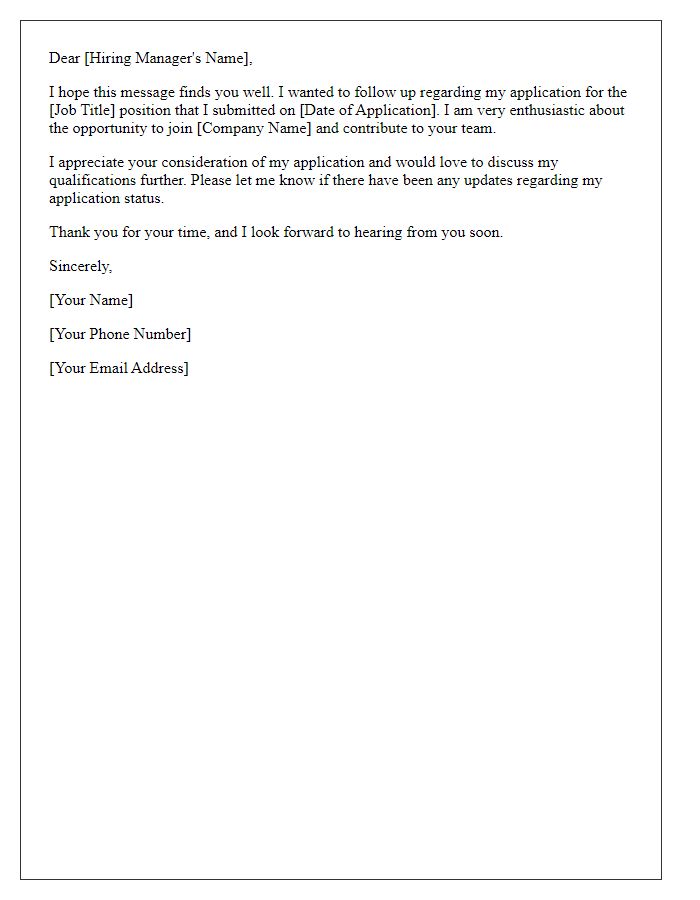 Letter template of follow-up on job application inquiry