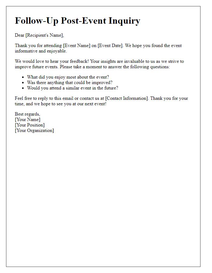 Letter template of follow-up post-event inquiry