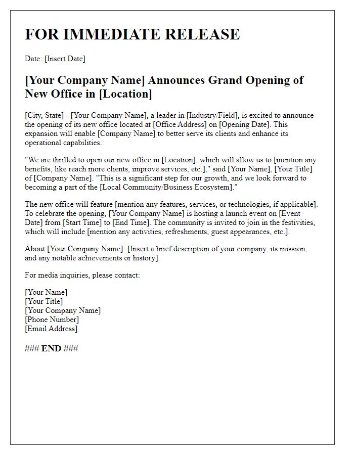 Letter template of press release for opening a new office