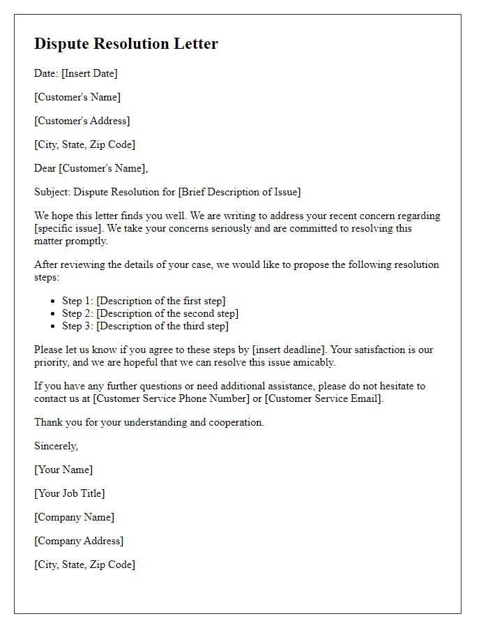 Letter template of dispute resolution for customers