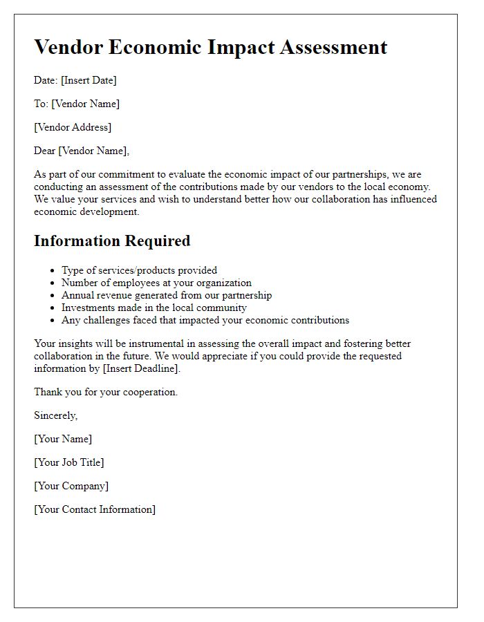 Letter template of vendor economic impact assessment