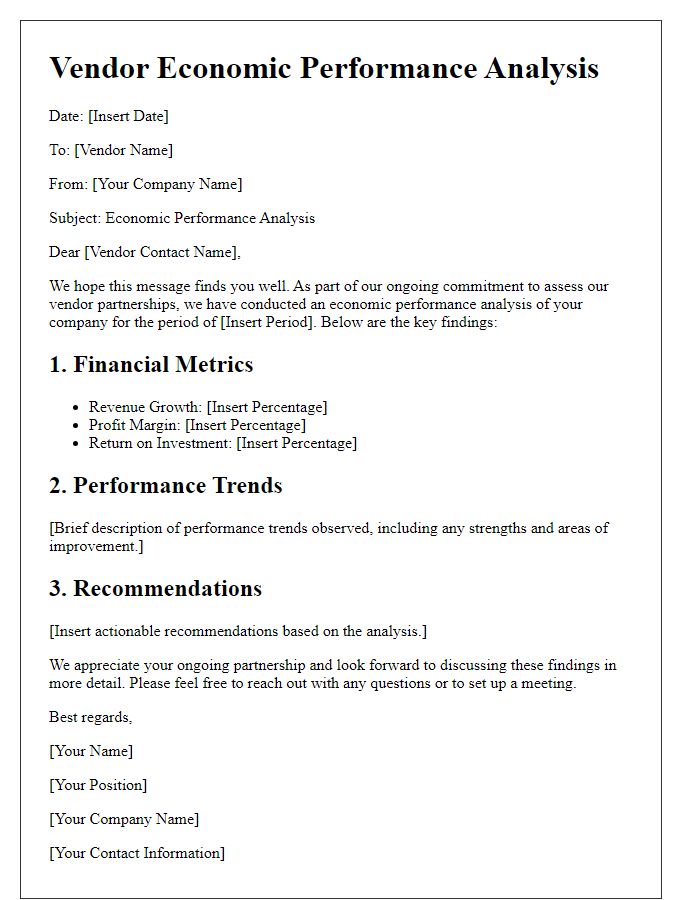 Letter template of vendor economic performance analysis