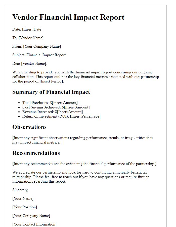 Letter template of vendor financial impact report