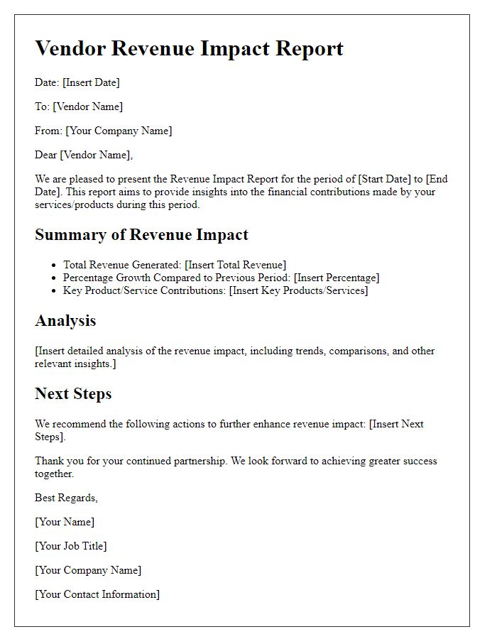 Letter template of vendor revenue impact report