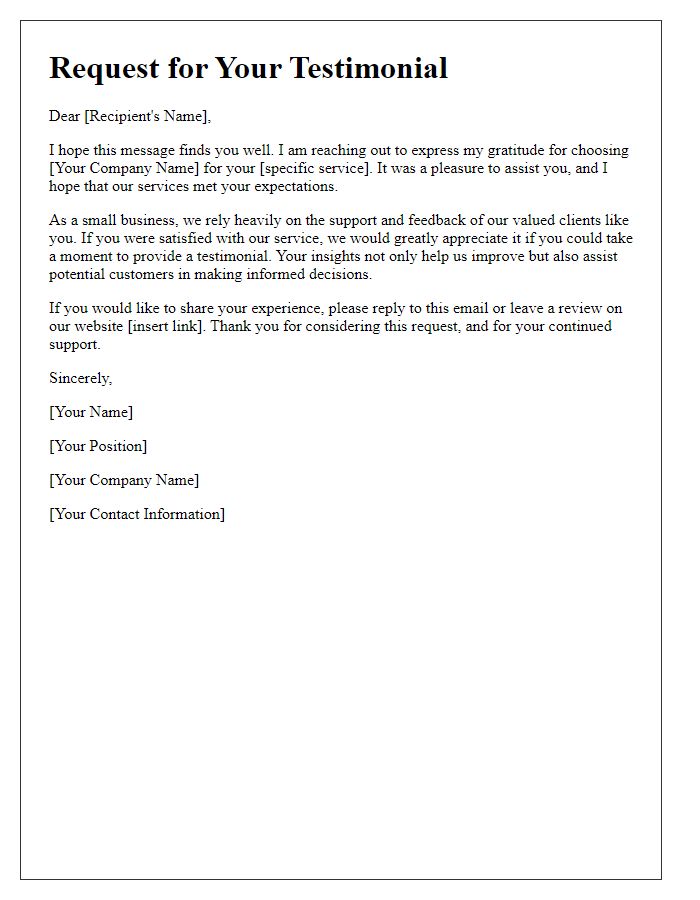 Letter template of appeal for service testimonials