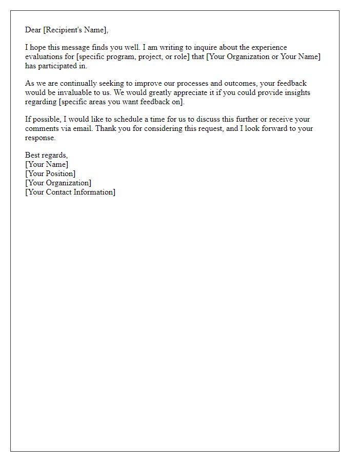 Letter template of inquiry for experience evaluations