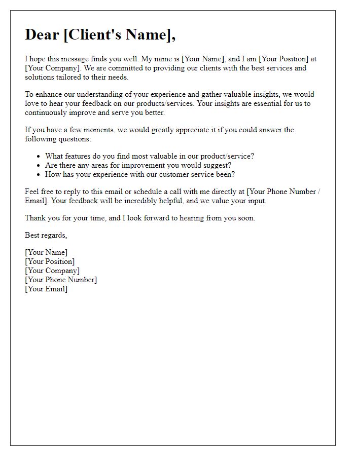 Letter template of outreach for client insights