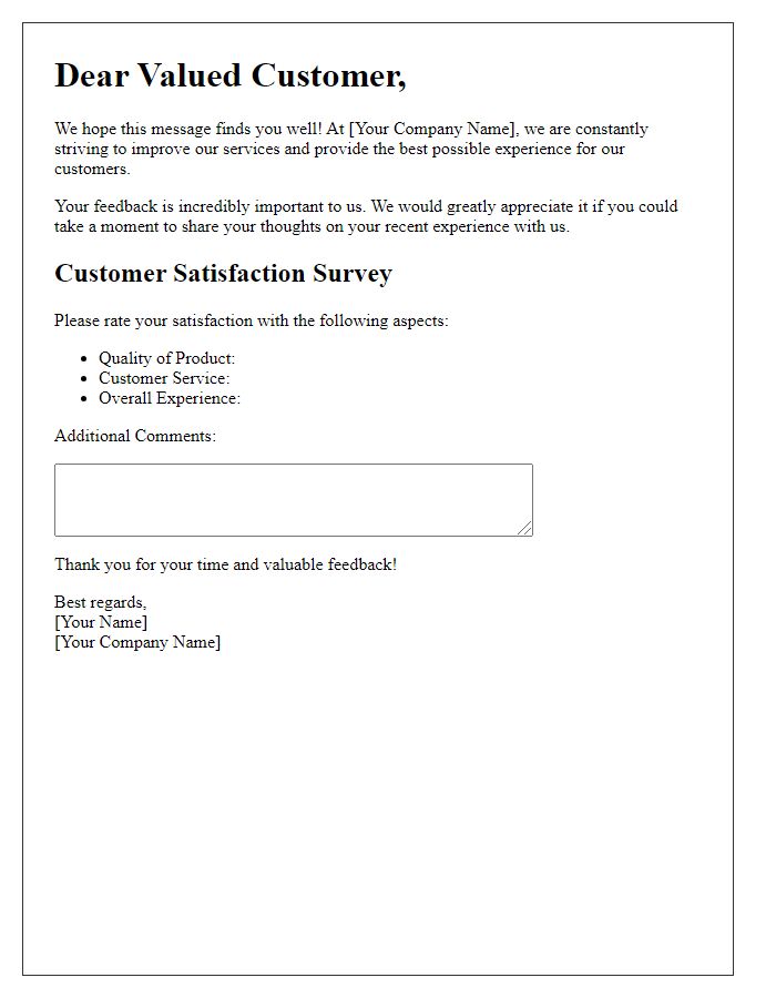 Letter template of prompt for customer satisfaction ratings