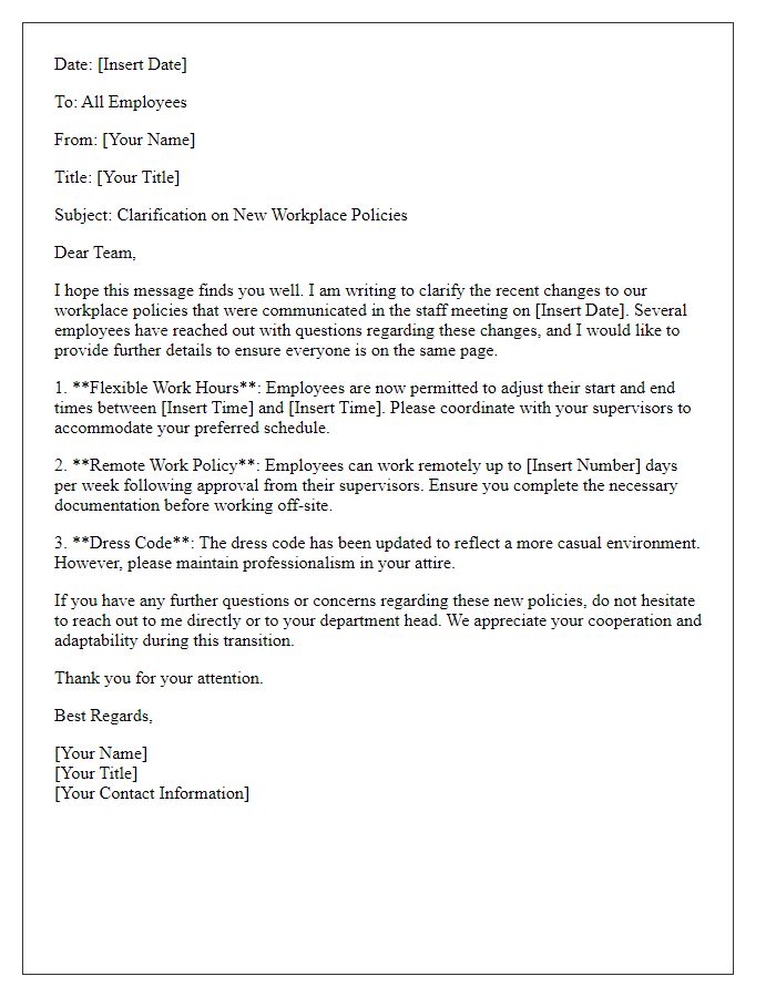 Letter template of Clarification on New Workplace Policies