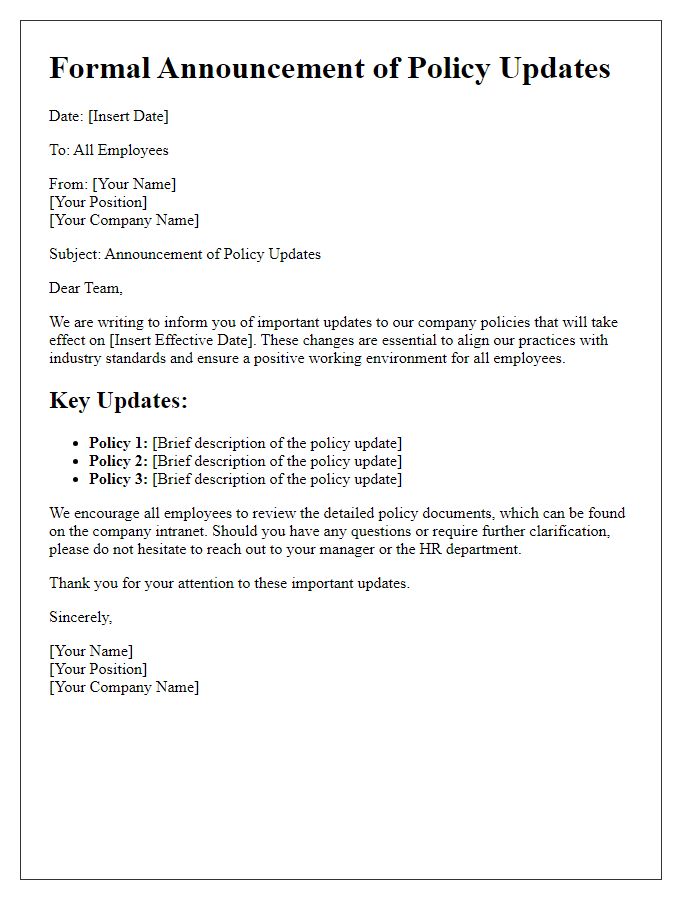 Letter template of Formal Announcement of Policy Updates