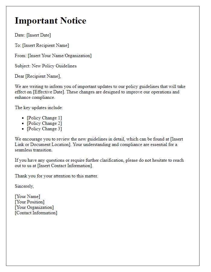 Letter template of Important Notice: New Policy Guidelines