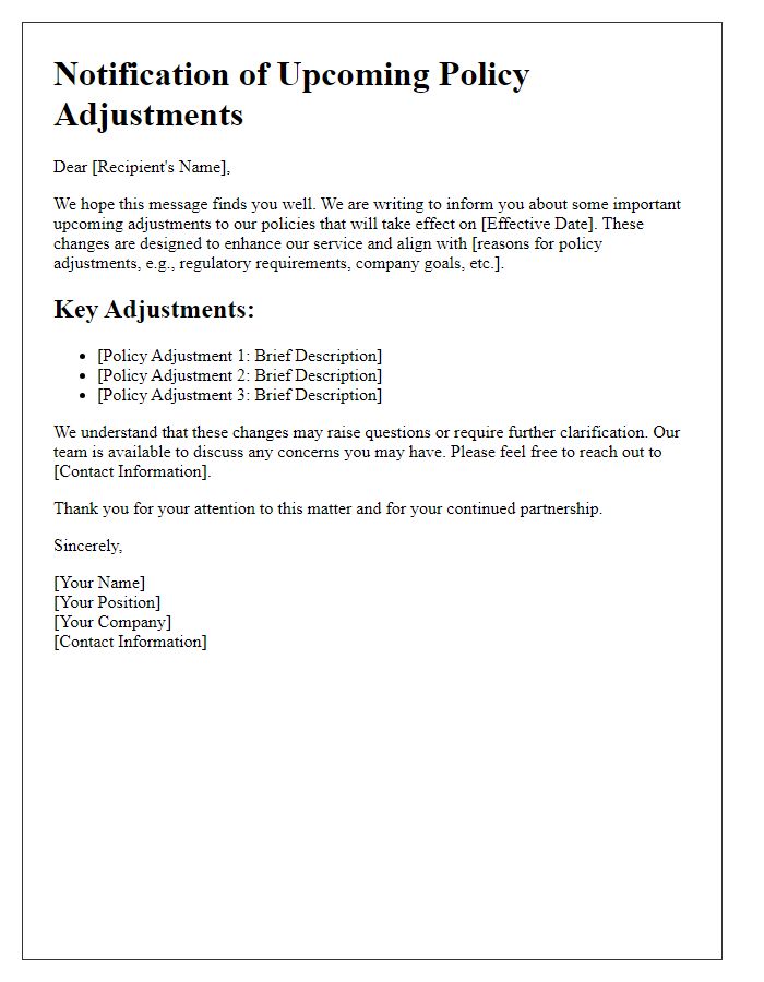 Letter template of Notification about Upcoming Policy Adjustments