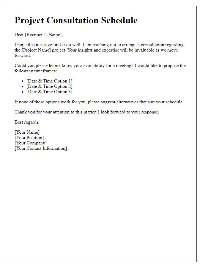 Letter template of arranging a project consultation timeframe