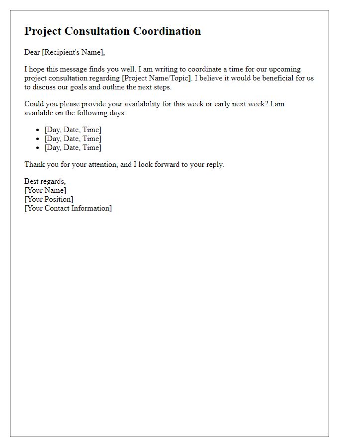 Letter template of coordinating a time for project consultation