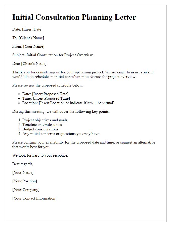 Letter template of initial consultation planning for project overview