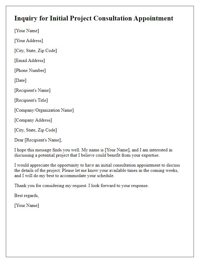 Letter template of inquiry for initial project consultation appointment