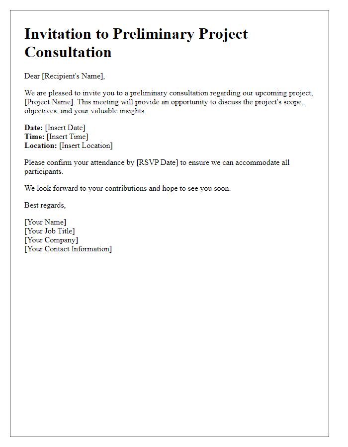 Letter template of invitation for preliminary project consultation