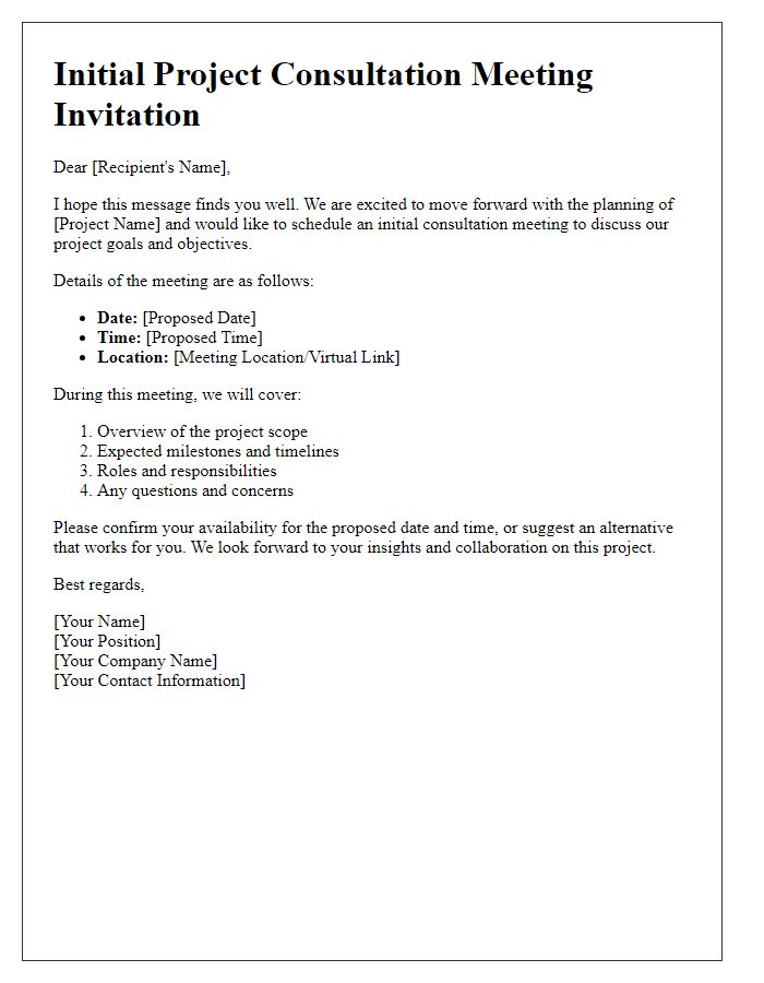 Letter template of plans for initial project consultation meeting