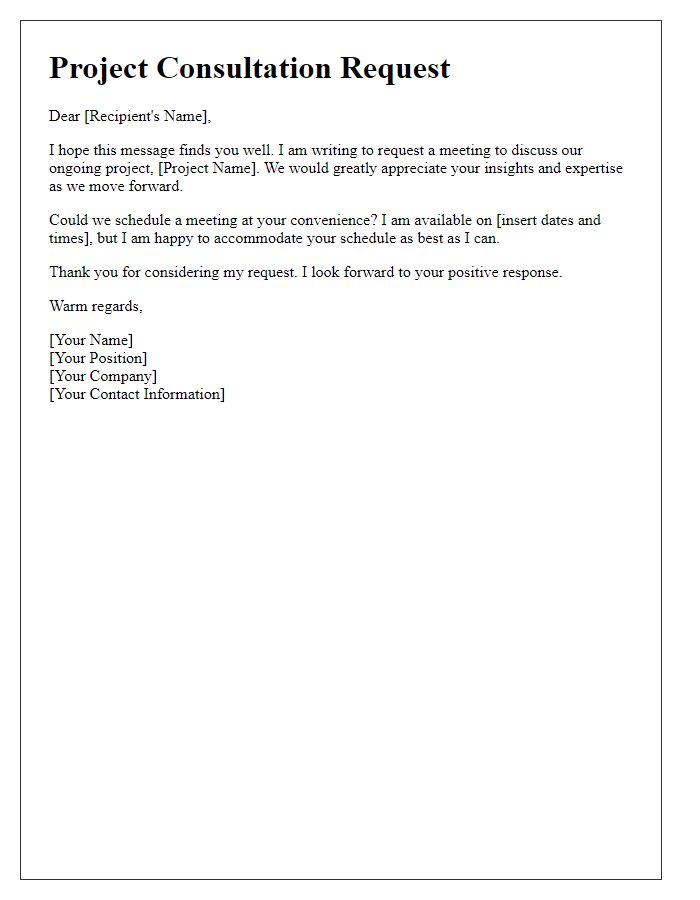 Letter template of project consultation request for scheduling meeting