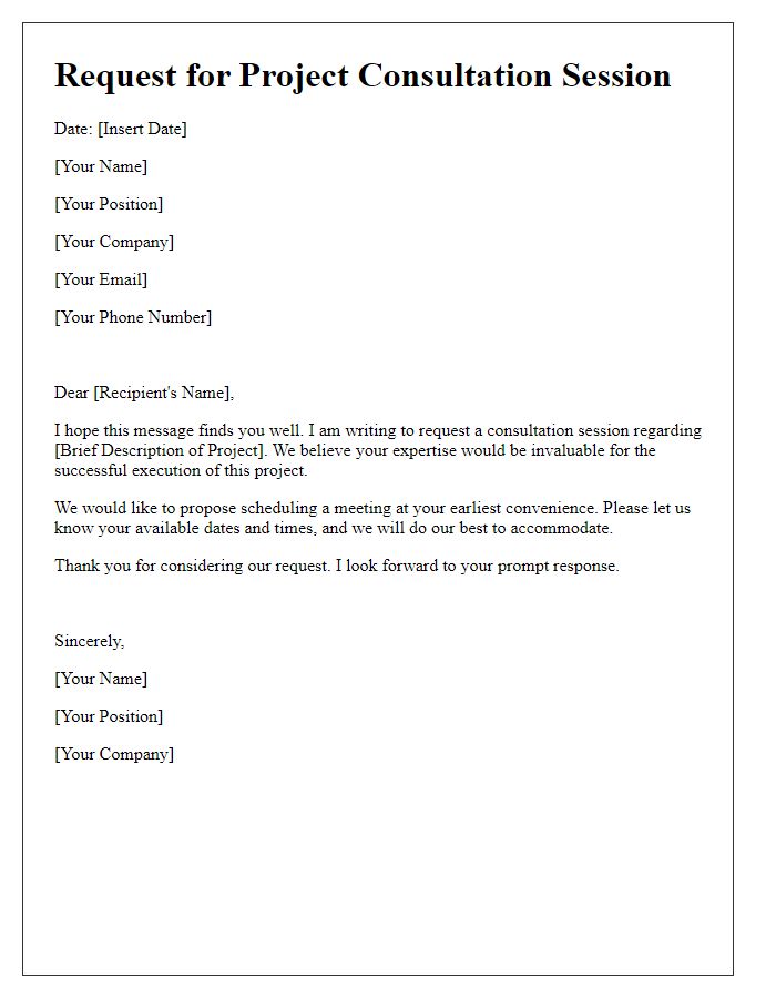 Letter template of request to schedule a project consultation session