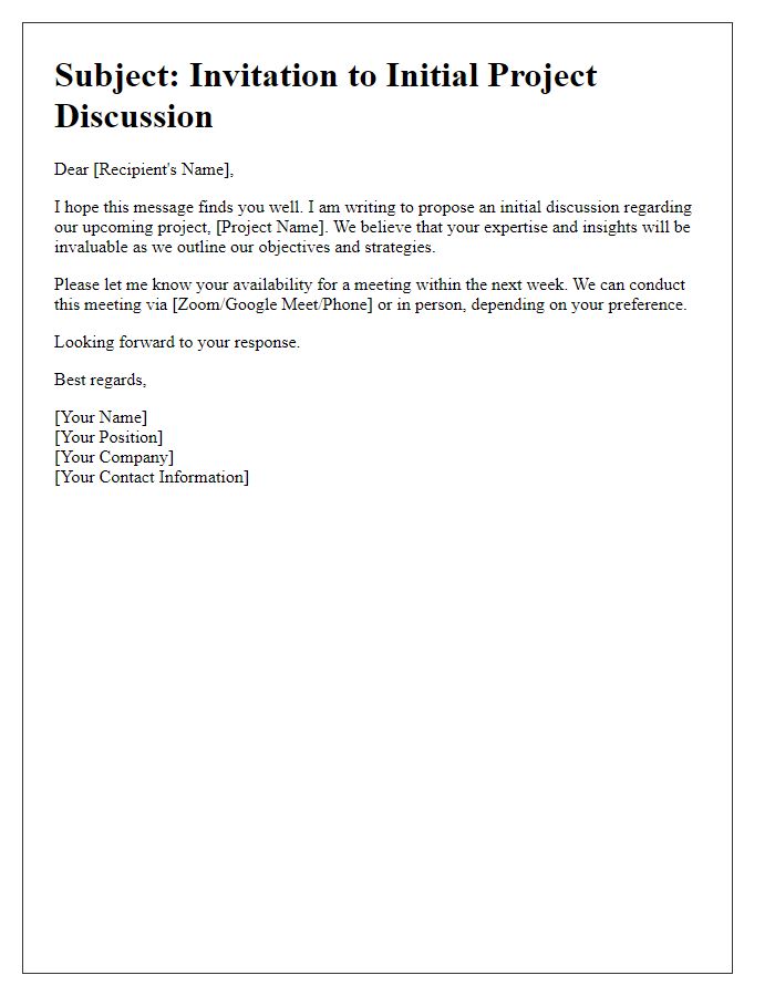 Letter template of setting up initial project discussion