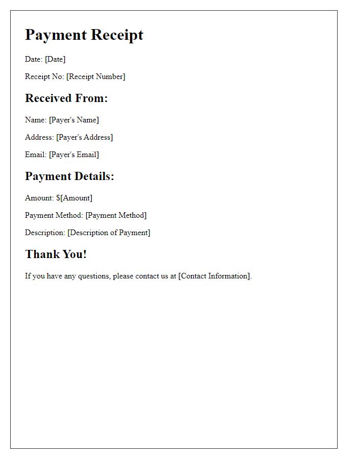 Letter template of Payment Receipt