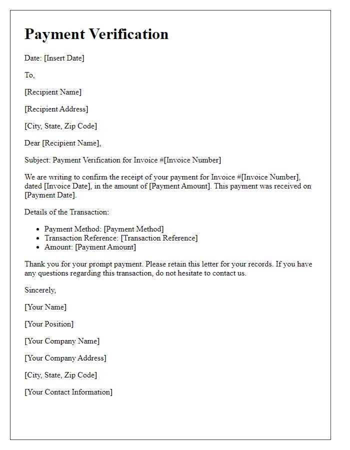 Letter template of Payment Verification