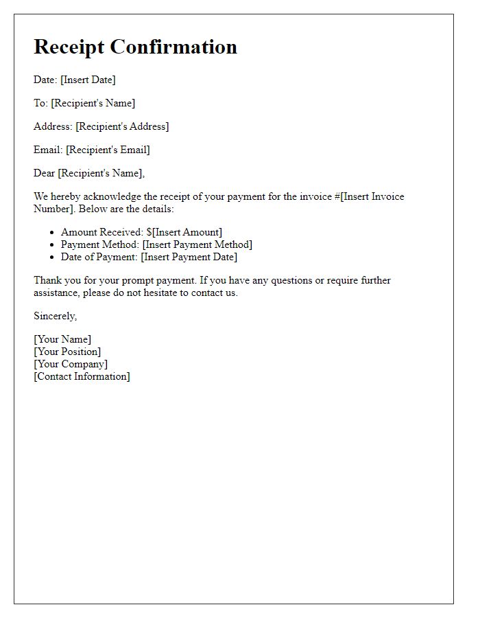 Letter template of Receipt Confirmation