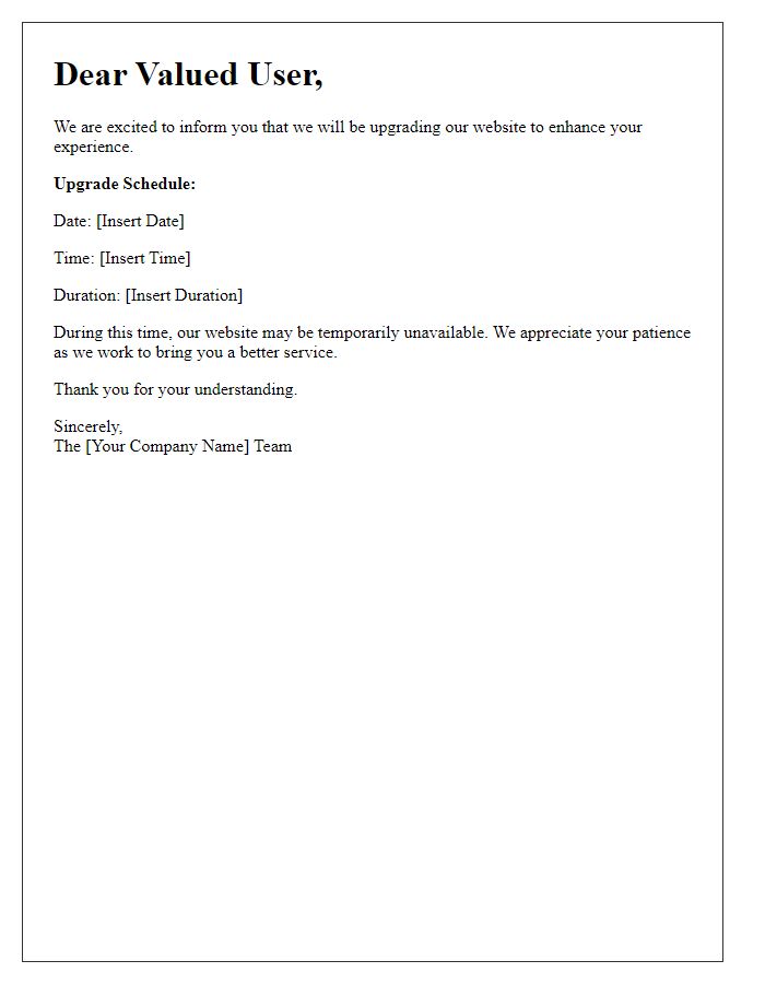 Letter template of website upgrade notification