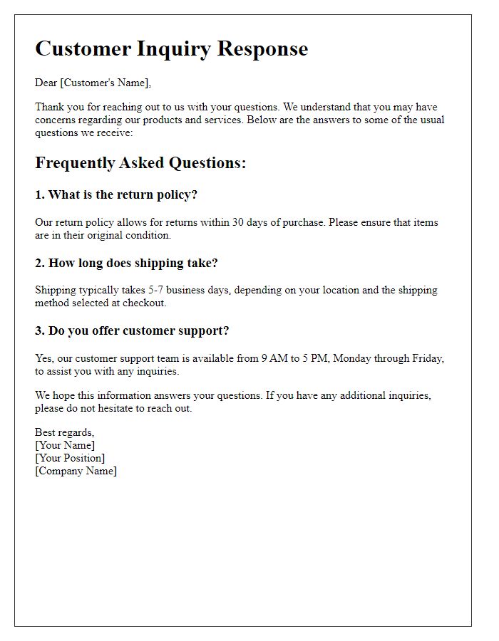 Letter template of addressing usual questions