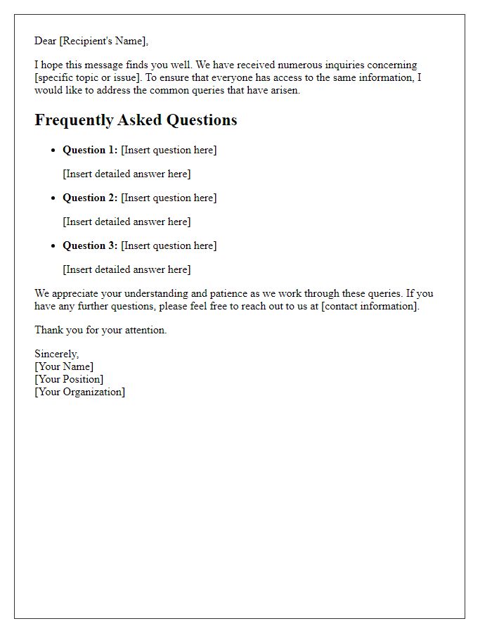 Letter template of addressing widespread queries