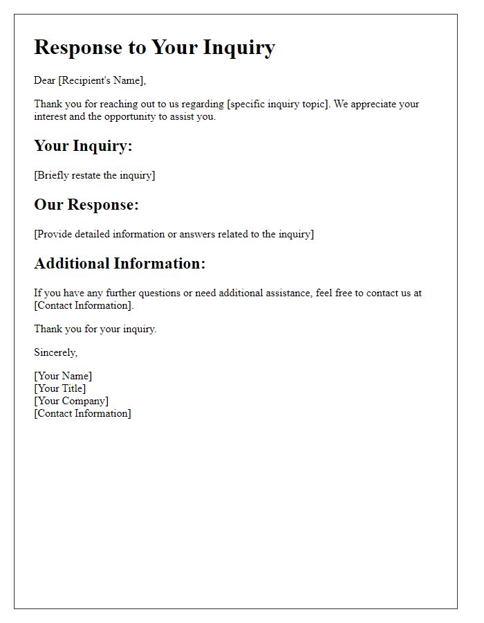 Letter template of answers to typical inquiries