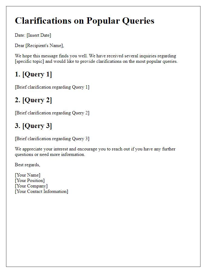 Letter template of clarifications on popular queries