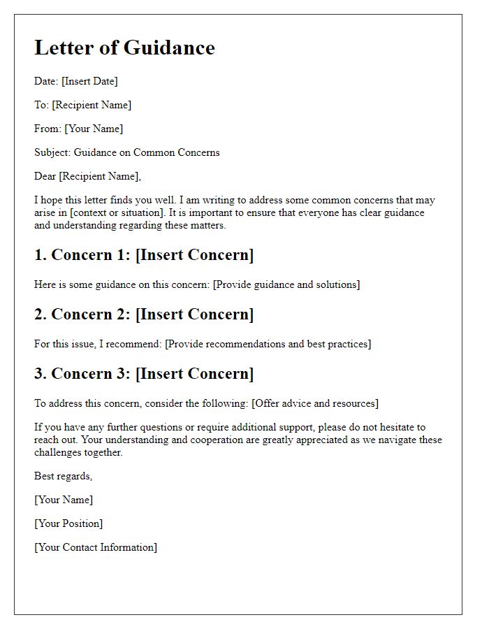 Letter template of guidance on common concerns