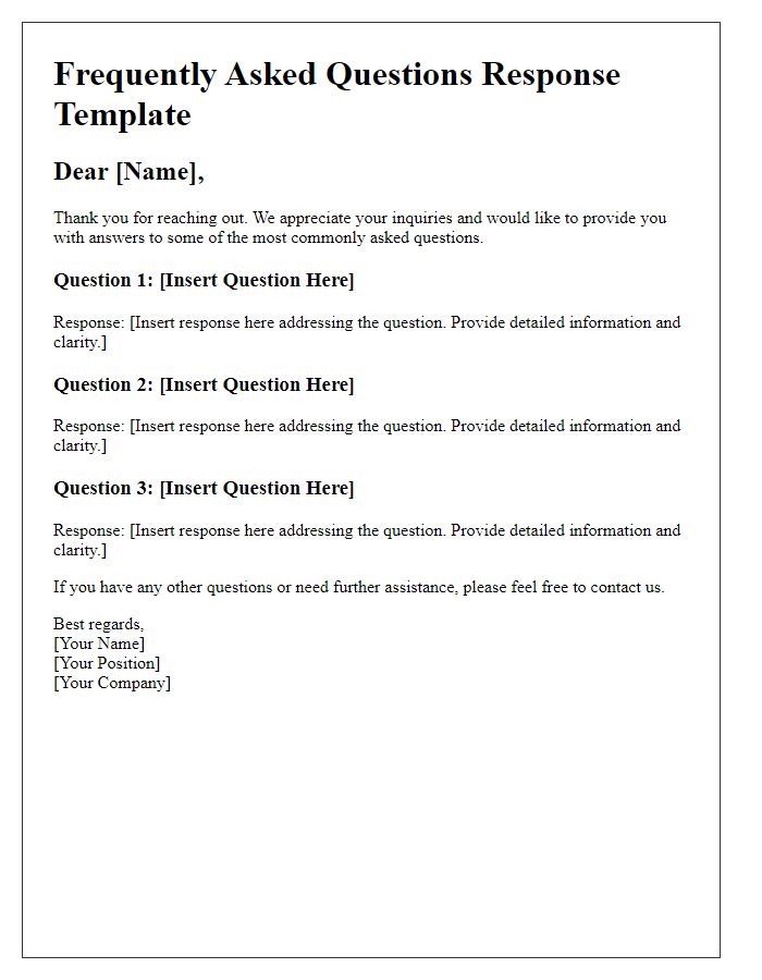 Letter template of responses to commonly asked questions