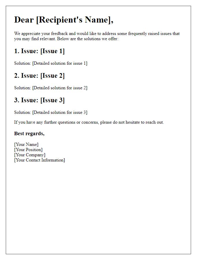 Letter template of solutions for frequently raised issues