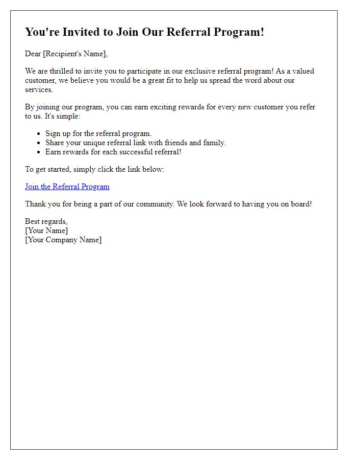 Letter template of invitation to join our referral program.