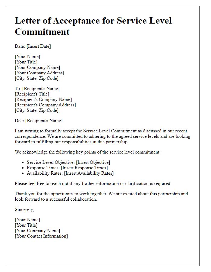 Letter template of acceptance for service level commitment