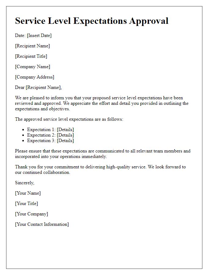 Letter template of approval for service level expectations