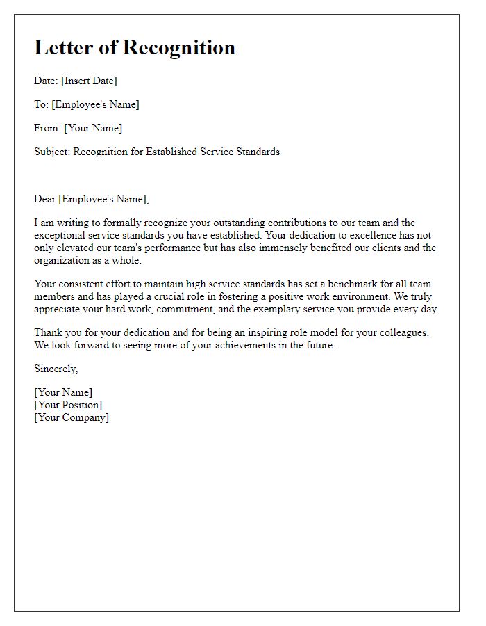 Letter template of recognition for established service standards