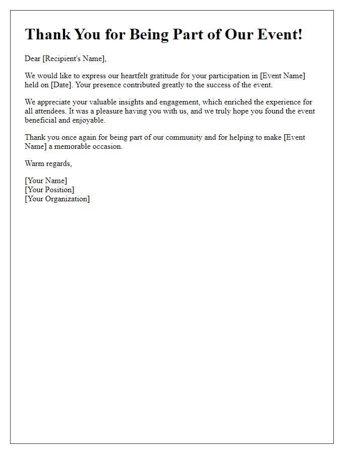 Letter template of appreciation for being part of our event