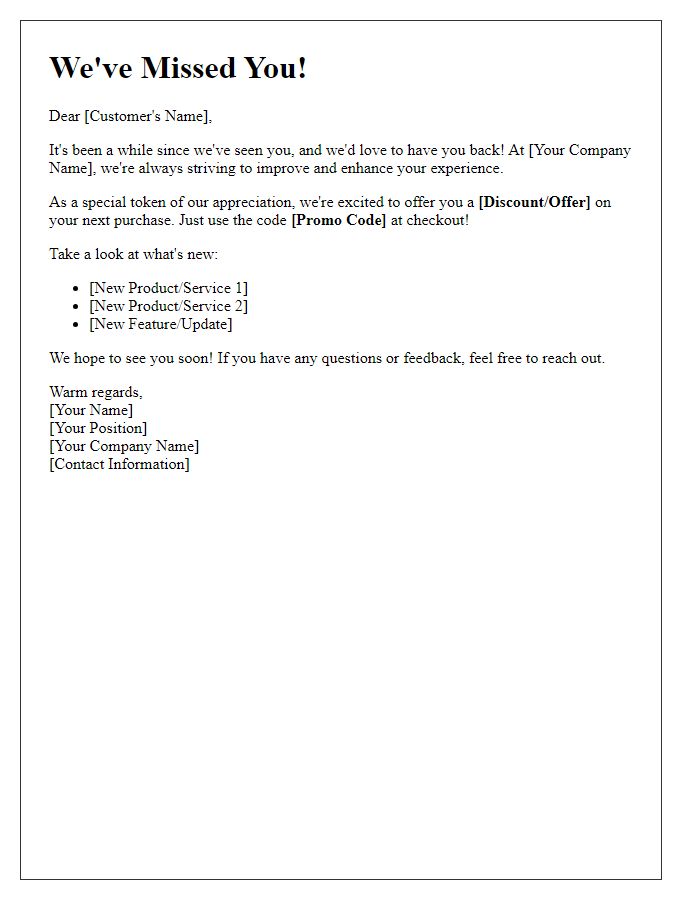 Letter template of enticing former customers to come back