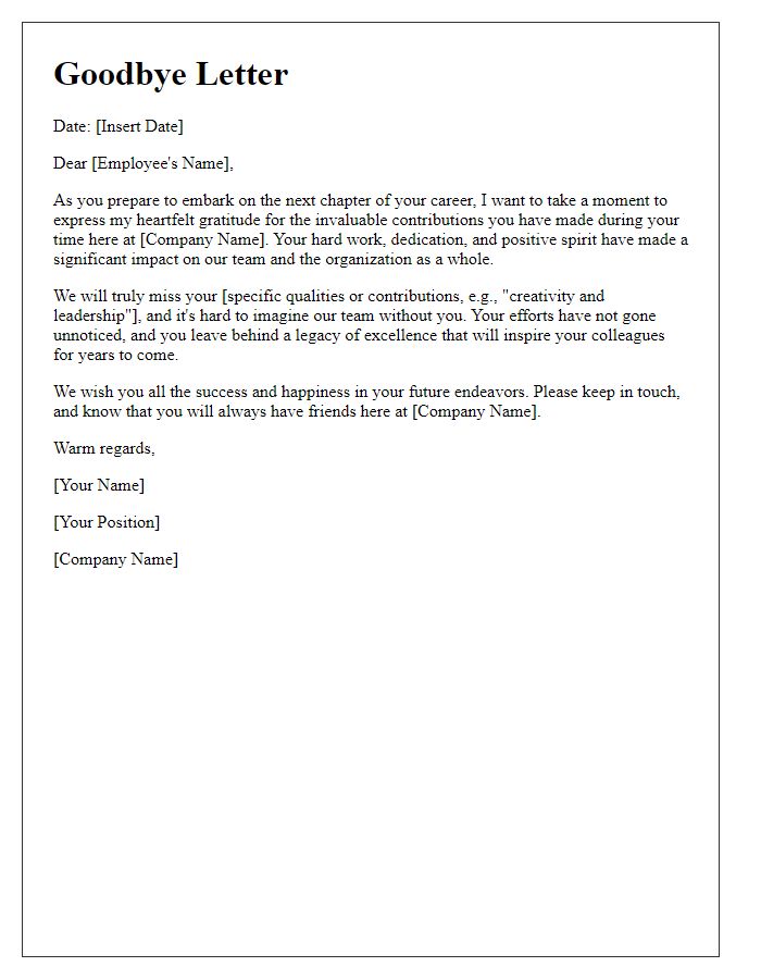 Letter template of goodbye to an invaluable employee