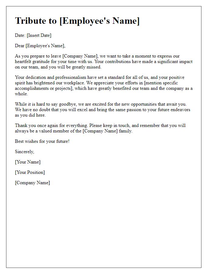 Letter template of tribute to a leaving employee