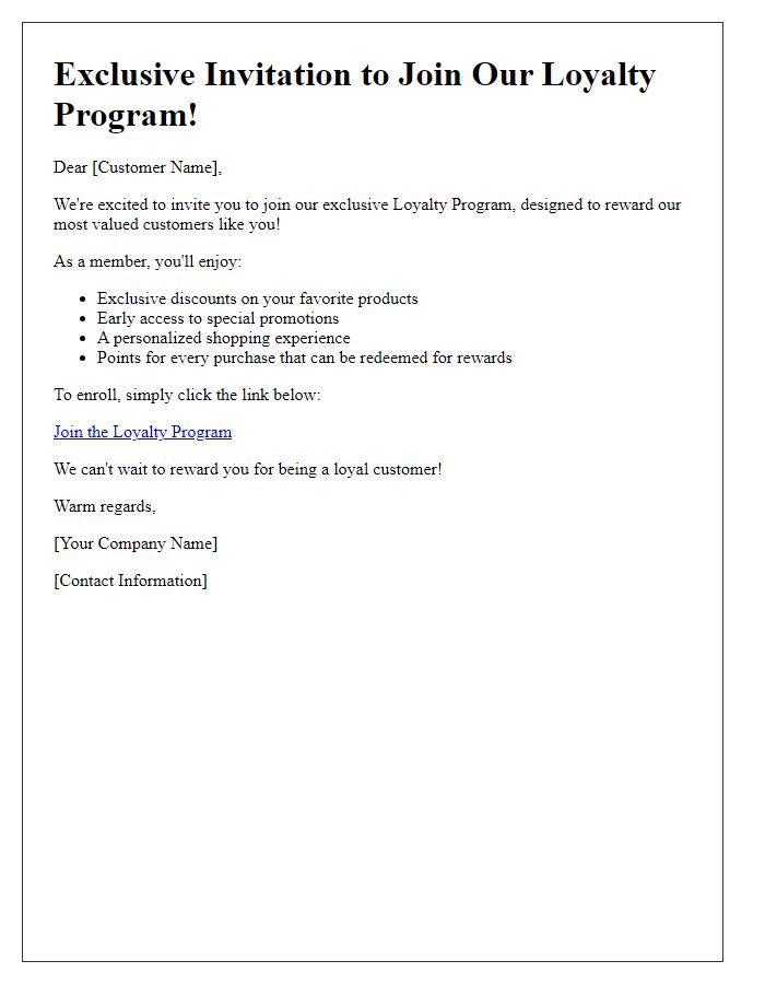 Letter template of exclusive loyalty program enrollment invitation